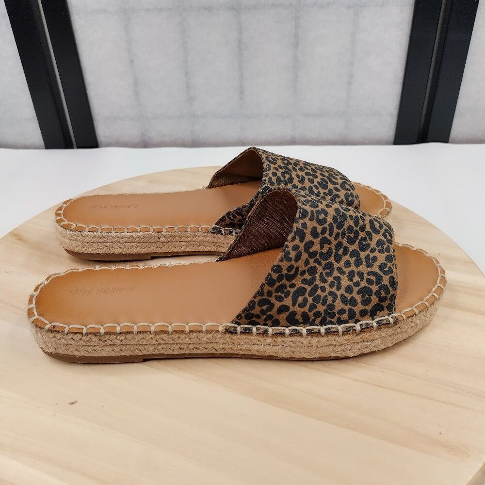 Old Navy Slide Espadrilles Leopard Print Tan & Black Sandals Women US 9